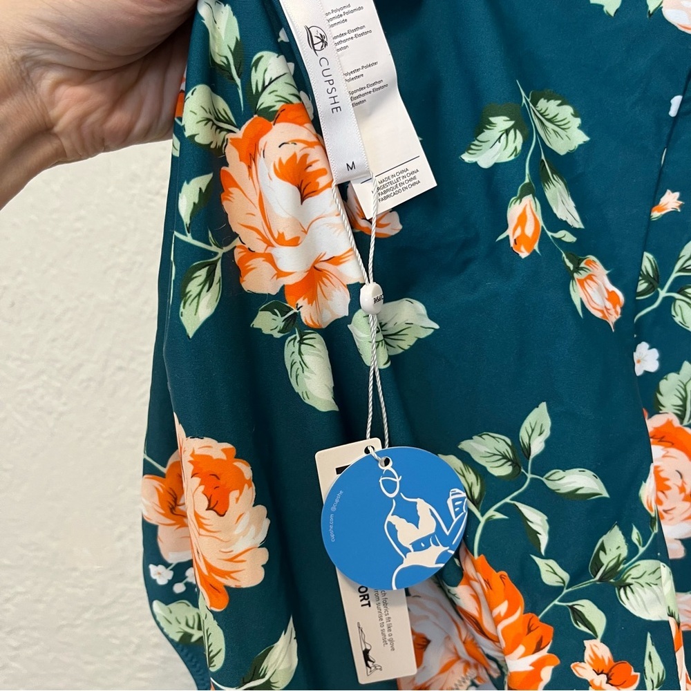 Cupshe Teal Floral One-Piece Swimsuit with Orange & White Roses - Picture 6 of 8